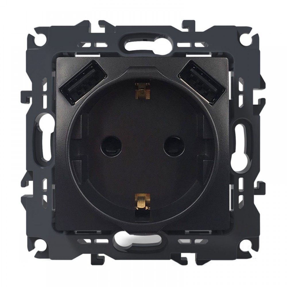 PRIME ΠΡΙΖΑ ΣΟΥΚΟ ΑΣΦΑΛΕΙΑΣ 1x2P+E 16A 250VAC & 2 USB 5VDC 3.1A IP20 MAT ΑΝΘΡΑΚΙ - Aca Elec
