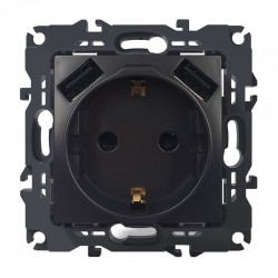 PRIME ΠΡΙΖΑ ΣΟΥΚΟ ΑΣΦΑΛΕΙΑΣ 1x2P+E 16A 250VAC & 2 USB 5VDC 3.1A IP20 MAT ΑΝΘΡΑΚΙ - Aca Elec