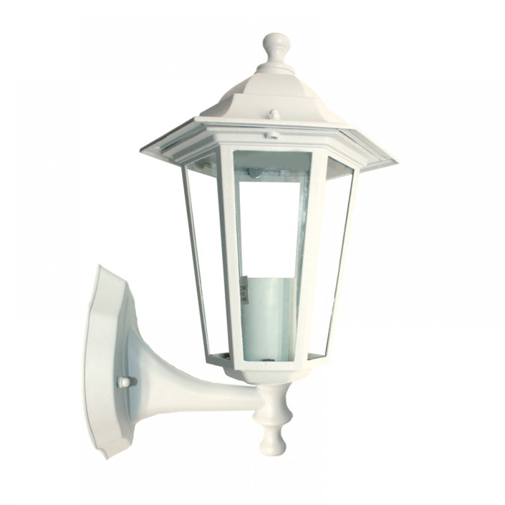 Φανάρι Επιτοίχιο Αλουμινίου Σε Λευκό Εξάγωνο IP44 1x E27 ACA