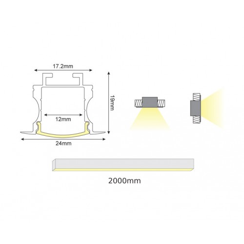 2 Μέτρα Προφίλ Αλουμινίου Με Οπάλ Κάλυμμα Χωνευτό BROOK P116 - ACA