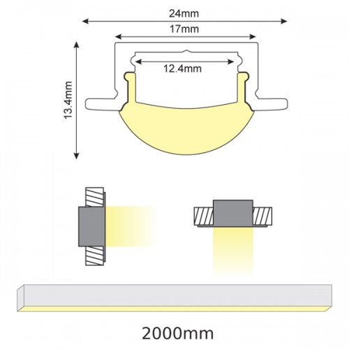 2 Μέτρα Προφίλ Αλουμινίου Με Οπάλ Κάλυμμα Χωνευτό ESME 60° P101 - ACA
