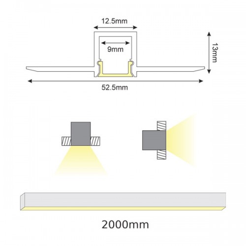 2 Μέτρα Προφίλ Αλουμινίου Με Οπάλ Κάλυμμα Χωνευτό Trimless JADE P121U- ACA
