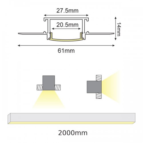 2 ΜΕΤΡΑ ΠΡΟΦΙΛ ΑΛΟΥΜΙΝΙΟΥ LOND P125 ΜΕ ΟΠΑΛ PC ΚΑΛΛΥΜΑ 2m/pc - ACA