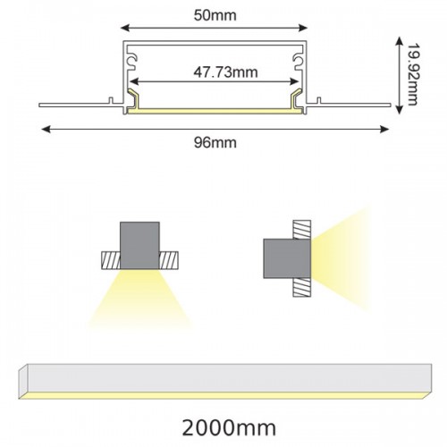 2 Μέτρα Προφίλ Αλουμινίου Με Οπάλ Κάλυμμα Χωνευτό Trimless TEXA P234 - ACA
