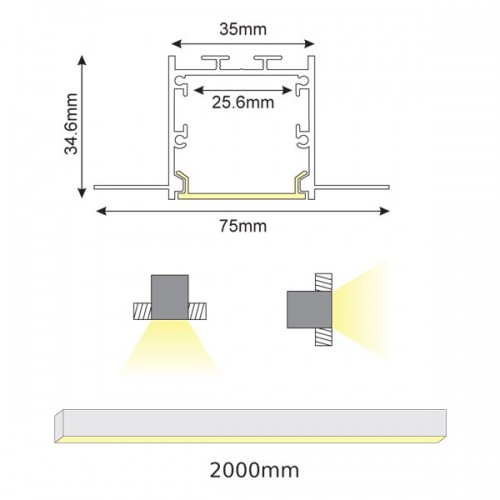 2 Μέτρα Προφίλ Αλουμινίου Με Οπάλ Κάλυμμα Χωνευτό Trimless WINT P235 - ACA