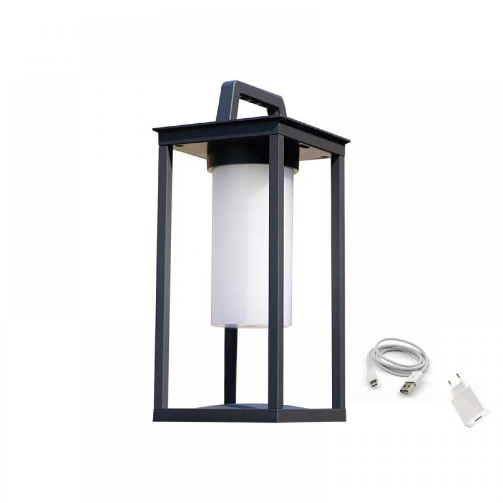 LED Επιτραπέζιο Φωτιστικό Εξωτερικού Χώρου Επαναφορτιζόμενο Σκούρο Γκρι 3W IP54 QUAD - Aca