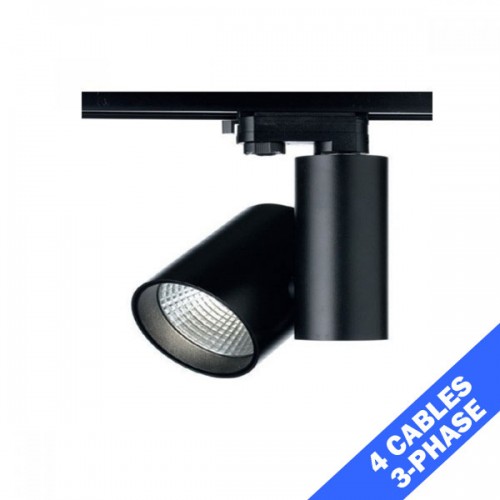 Μαύρο Σποτ Ράγας LED 30W 4 Καλωδίων Σε Ενδιάμεσο Λευκό Φώς (4000Κ) RONDE ACA