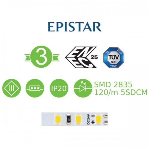 5 Μέτρα LED Ταινία Super Slim 5cm Πλάτος 9.6W 24V DC IP20 LED 120/m Θερμό λευκό 3000K - ACA