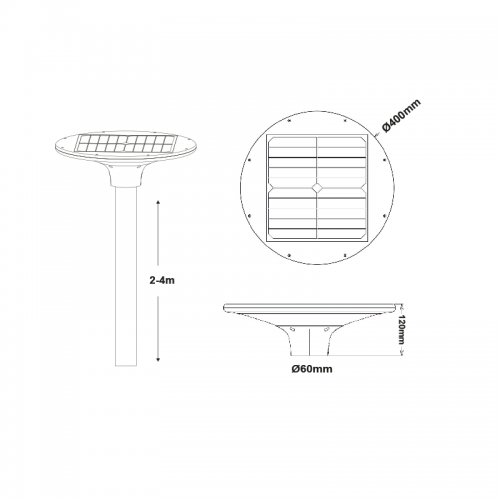 Φωτιστικό αστικού με Φ/Β πάνελ 20W DIP-SWITCH CCT 3000K-4000K 2100LM RA80 IP65 - ACA
