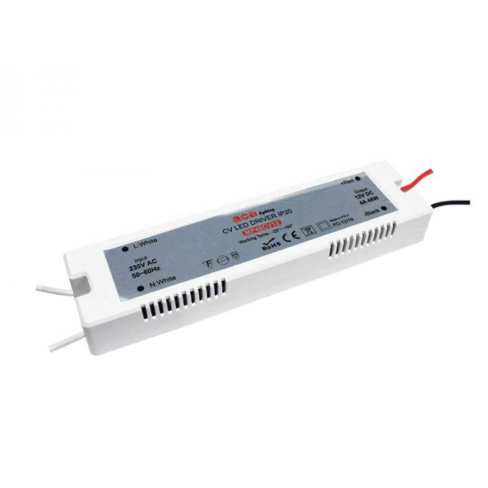 48W LED CV MINI Πλαστικό Τροφοδοτικό 4A 12V DC - 230V AC IP20 - ACA