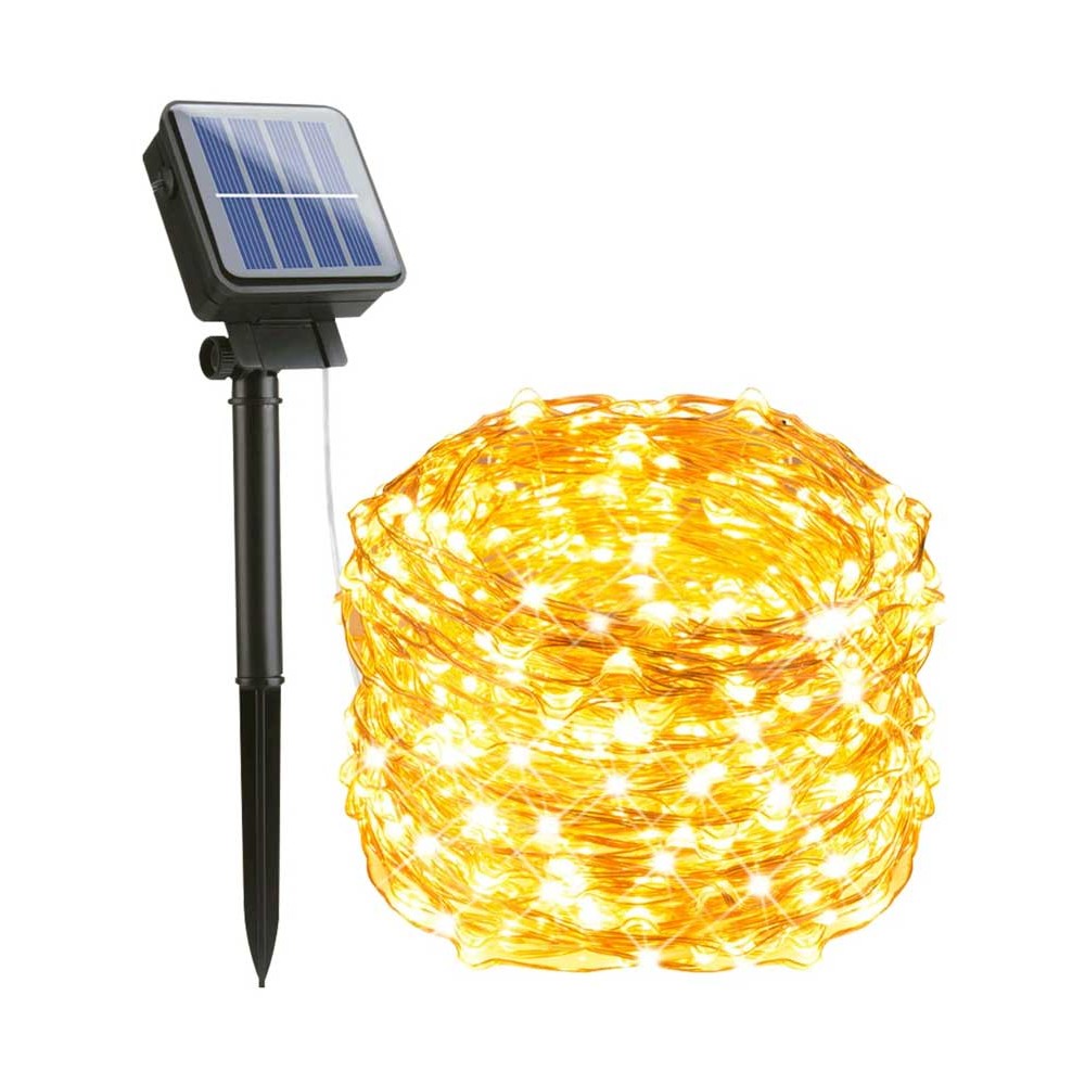 Fairy Lights Σειρά 200 Solar LED Λαμπάκια , Ασημί Καλώδιο Χαλκού, Θερμό Λευκό Με Φωτοβολταϊκό Πάνελ Ip44 20m - ACA Christmas