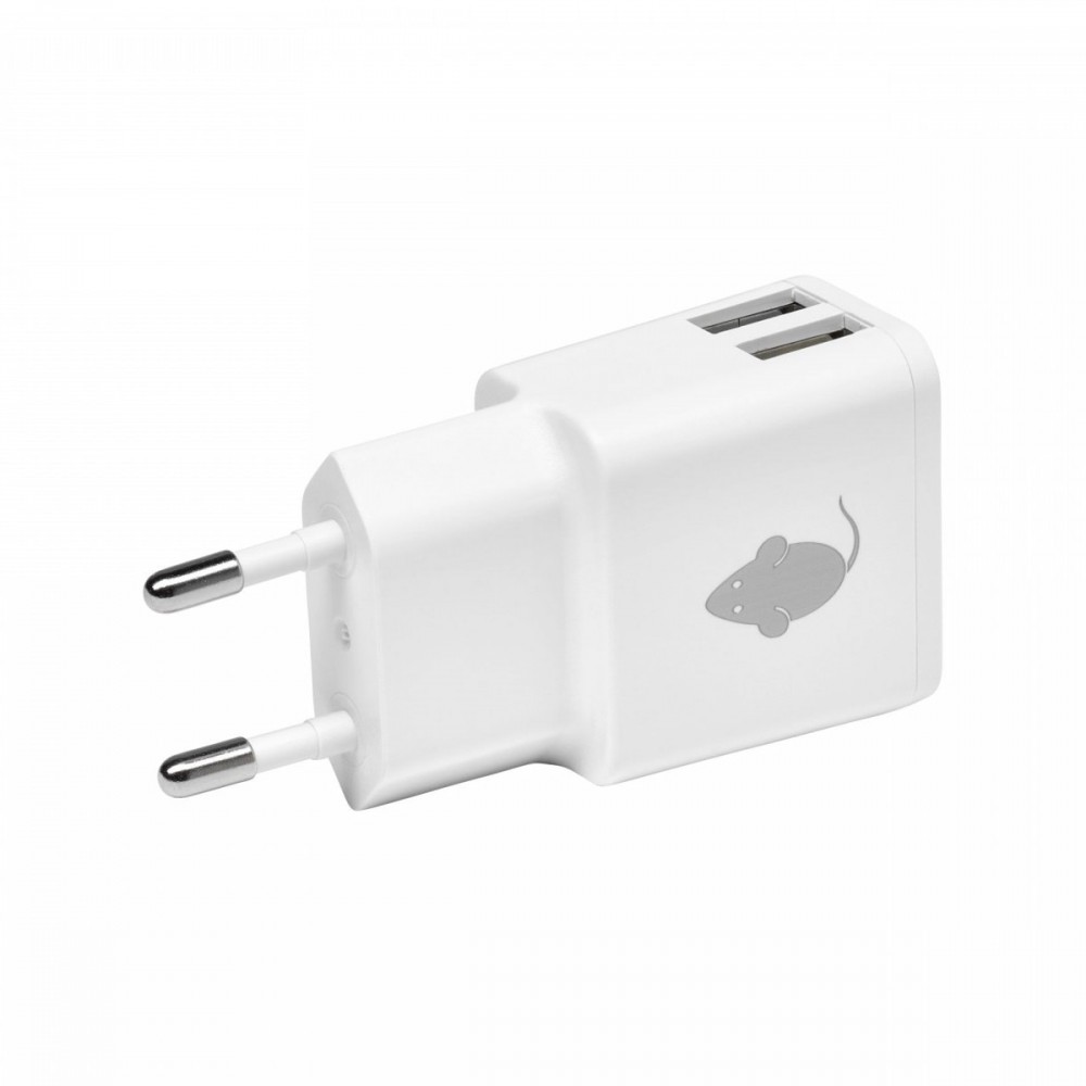 Wall Adapter Dual USB-A Οικιακός Φορτιστής Ισχύος 18W GreenMouse σε Λευκό Χρώμα