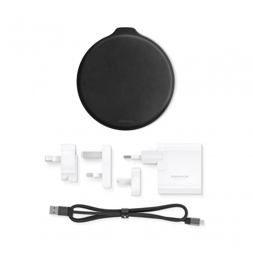 Vonmählen Βάση Ασύρματης Φόρτισης Qi από Δερματίνη με Φορτιστή Ταξιδιού και Καλώδιο 2 μέτρων – Black