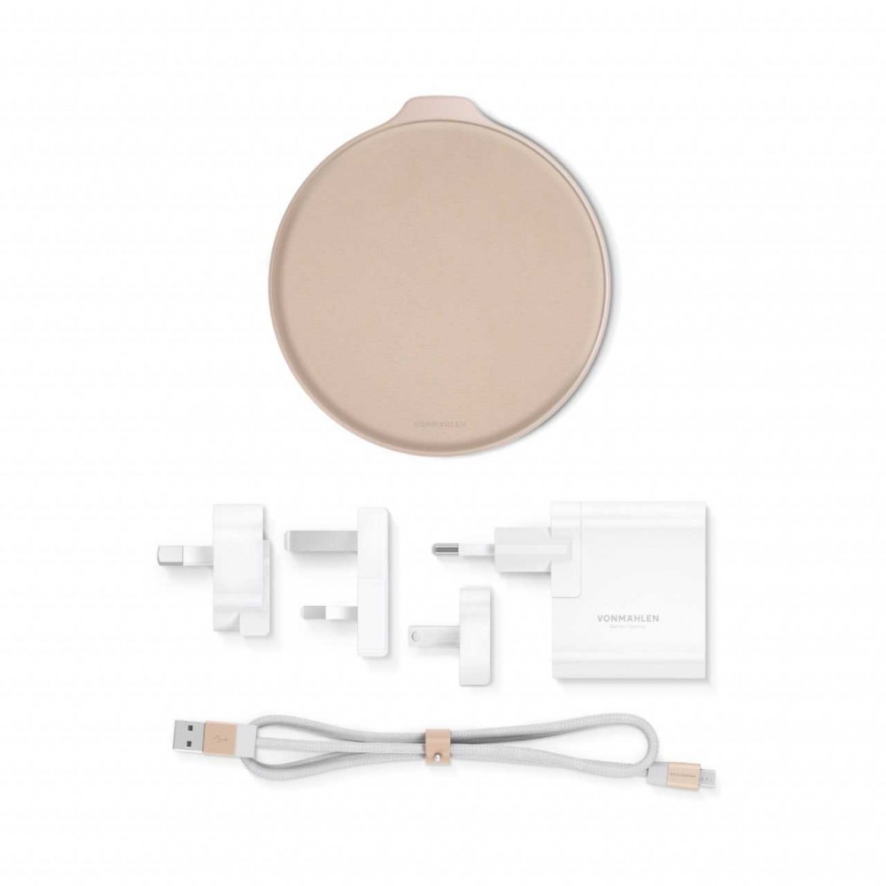 Vonmählen Βάση Ασύρματης Φόρτισης Qi από Δερματίνη με Φορτιστή Ταξιδιού και Καλώδιο 2 μέτρων – Rose Gold