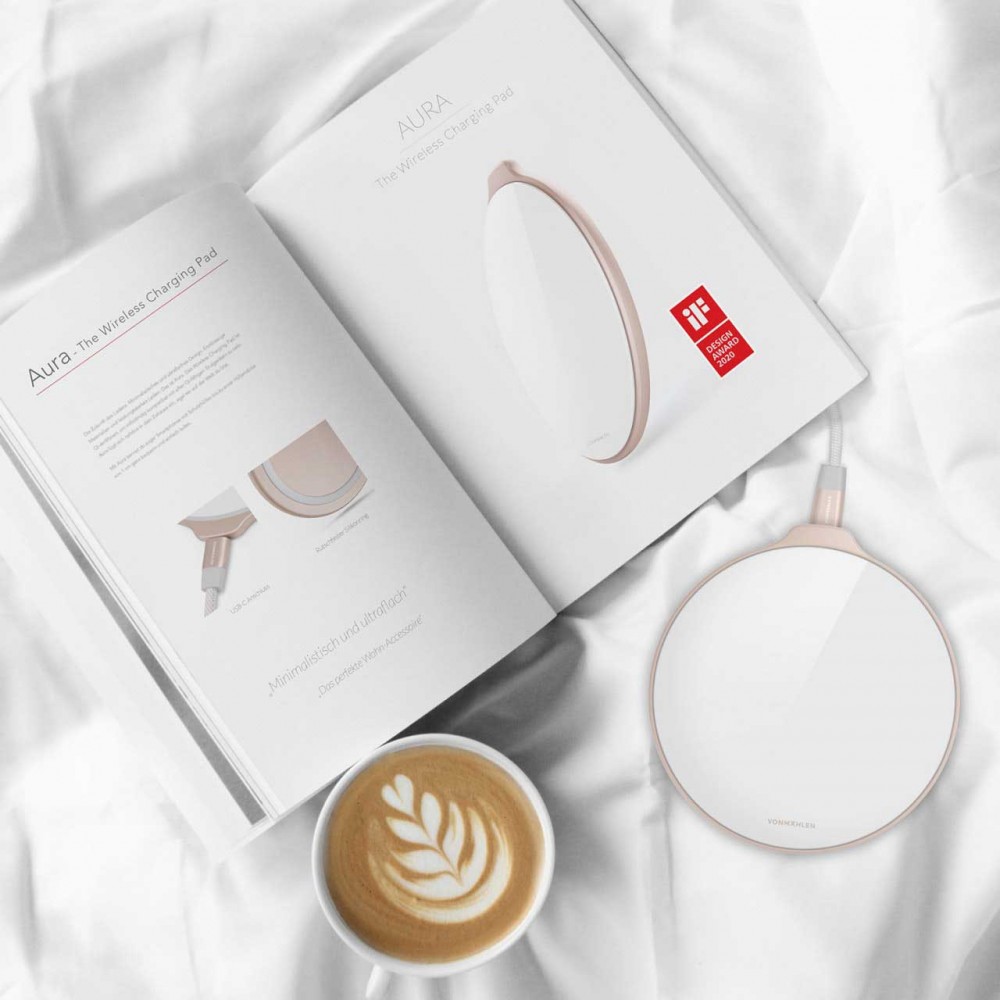 Vonmählen Βάση ασύρματης φόρτισης Qi από Plexiglass με φορτιστή ταξιδιού και καλώδιο 2 μέτρων – Rose Gold