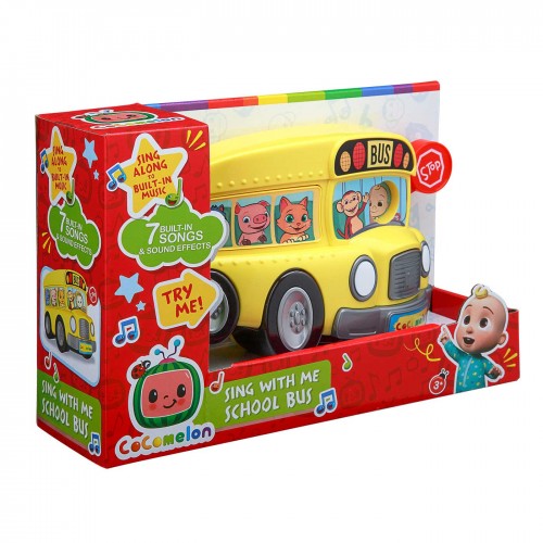 eKids Cocomelon School Bus Mini Boombox Σχολικό λεωφορείο παιχνίδι για παιδιά με ενσωματωμένη μουσική, φωτισμό, Sound Effects (CO-100) (Κίτρινο)