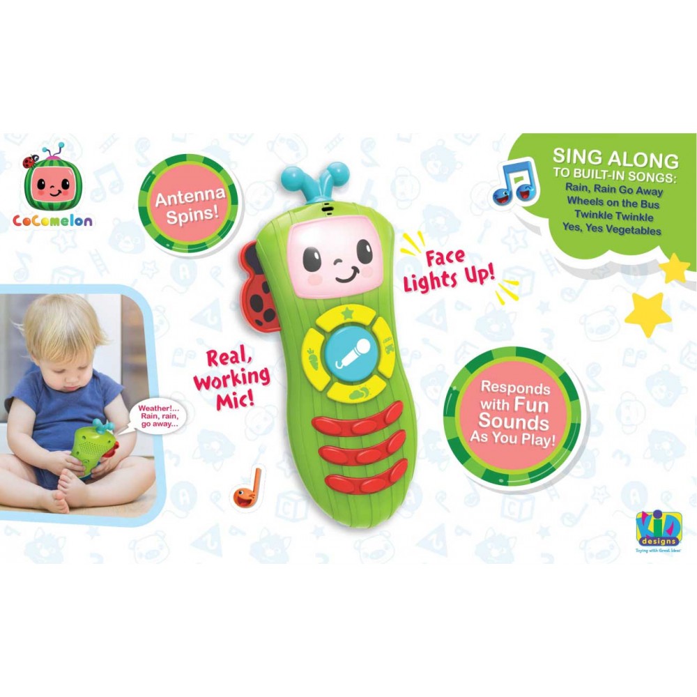 eKids Cocomelon Sing-Along Remote & Μικρόφωνο για παιδιά με ενσωματωμένη μουσική & ηχητικά εφέ (CO-164) (Μπλε/Πράσινο/Κίτρινο)
