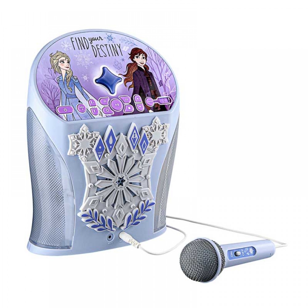eKids Disney Frozen Bluetooth MP3 Boombox Karaoke & Ασύρματο Μικρόφωνο για παιδιά και εφήβους με ενσωματωμένη μουσική, φωτισμό, Sound Effects (Di-554FR) (Γαλάζιο/Γκρι)