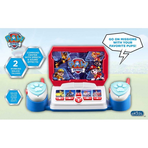 eKids Paw Patrol Walkie Talkies Command Center για παιδιά με ενσωματωμένο μεγάφωνο και εμβέλεια 150 μέτρων (PW-216) (Λευκό/Κόκκινο/Μπλε)
