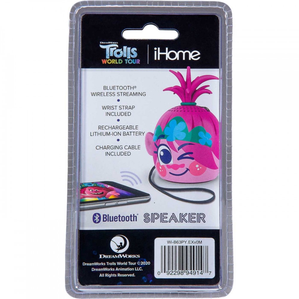 eKids Trolls World Tour Φορητό ηχείο Bluetooth για παιδιά με λουράκι καρπού (Ροζ/Μωβ)