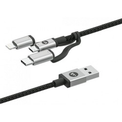 Mophie 3 σε 1 Charging Cable (microUSB / USB-C / Lightning) Αλουμινένιο Καλώδιο Δεδομένων 1 Μέτρα Σε Μαύρο ή Λευκό