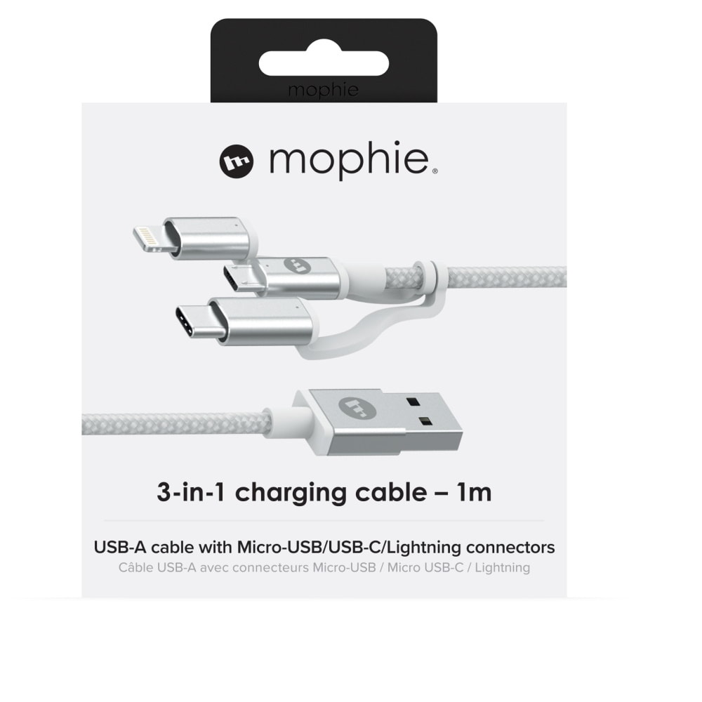 Mophie 3 σε 1 Charging Cable (microUSB / USB-C / Lightning) Αλουμινένιο Καλώδιο Δεδομένων 1 Μέτρα Σε Μαύρο ή Λευκό