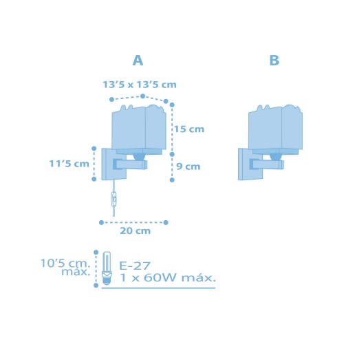 Baby Jungle Blue Απλίκα Τοίχου Διπλού Τοιχώματος 1xE27 Ango