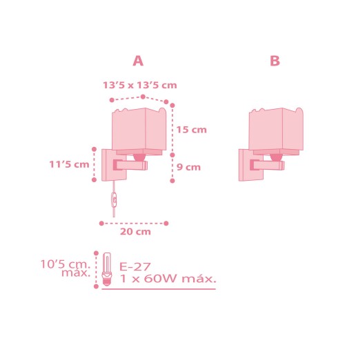 Baby Jungle Pink Απλίκα Τοίχου Διπλού Τοιχώματος 1xE27 Ango