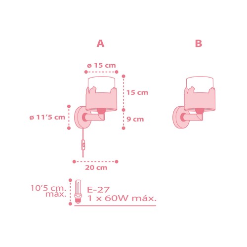 Sweet Love Pink Απλίκα Τοίχου Διπλού Τοιχώματος 1xE27 Ango