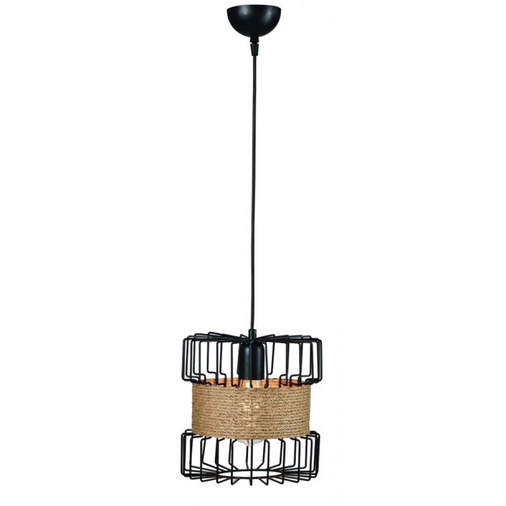 Φωτιστικό μονόφωτο μέταλλο μαύρο/σχοινί Ε27 Φ28 - ARKOLIGHT