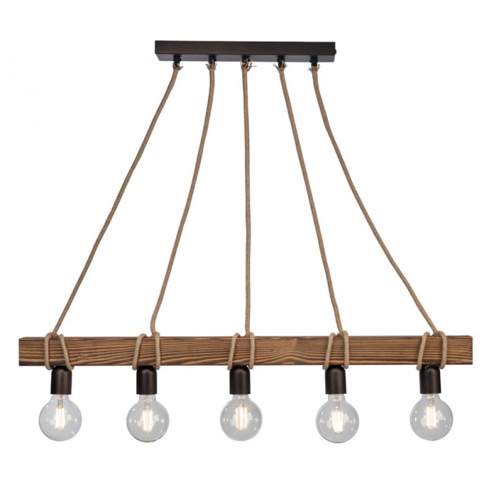 Φωτιστικό Πολύφωτο 5φ Ξύλο/Σχοινί 5xE27 - Arkolight