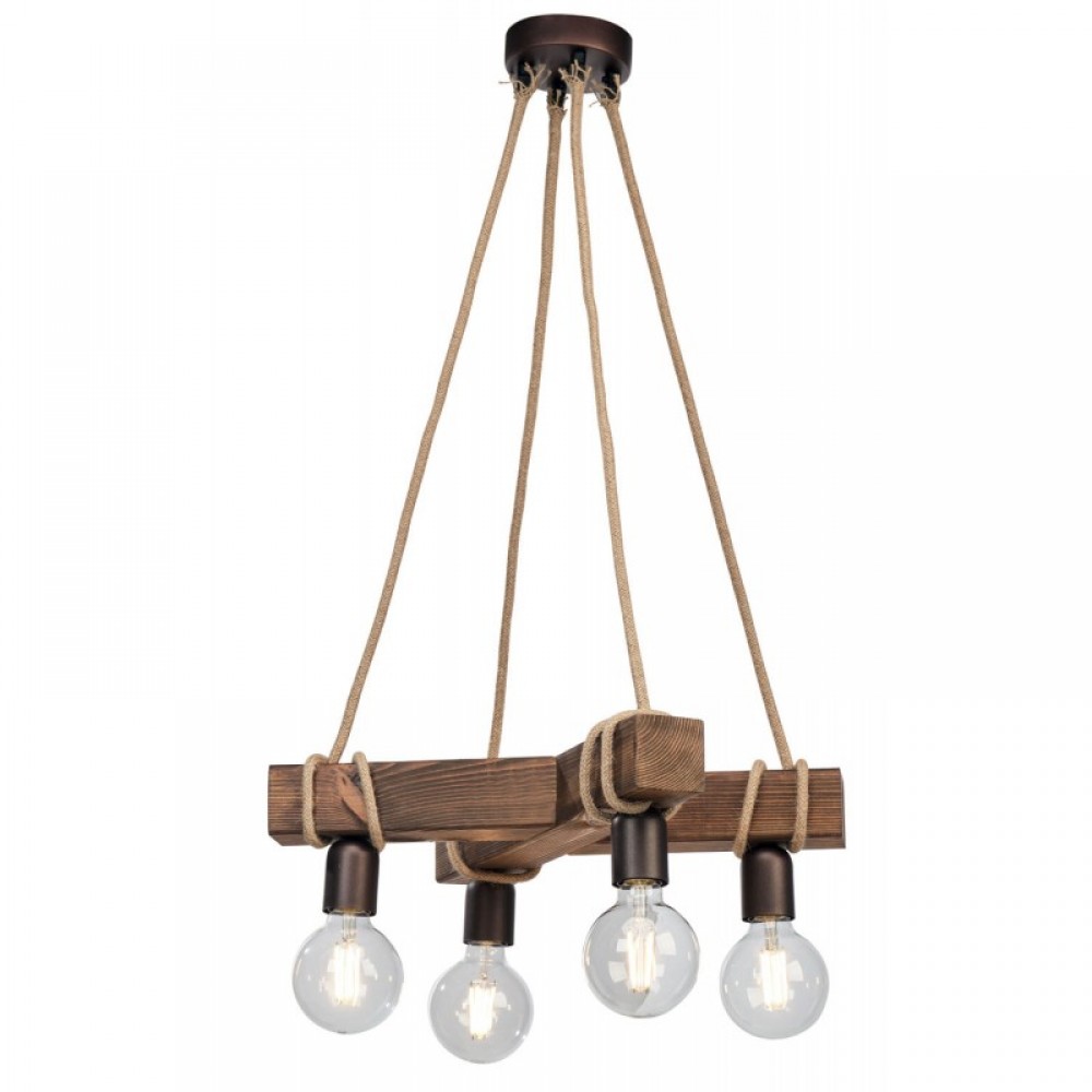 Φωτιστικό Πολύφωτο 4φ Ξύλο/Σχοινί 4xE27 - Arkolight
