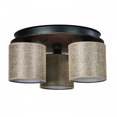 Φωτιστικό Οροφής 3φ Ξύλο/Αμπαζούρ μόκα 3x E27 - ARKOLIGHT