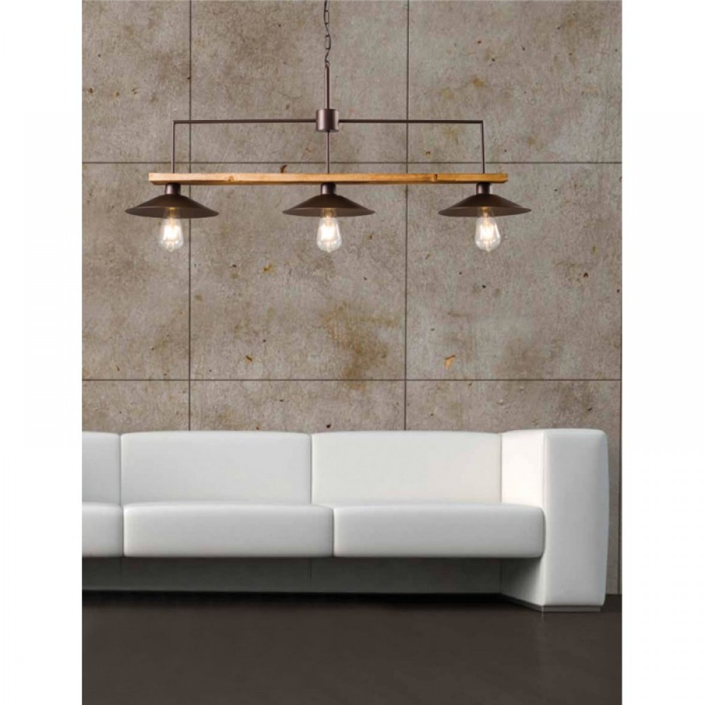 Φωτιστικό Τρίφωτο Από Ξύλο Και Μέταλλο Σκουριά 3xE27 - Arkolight