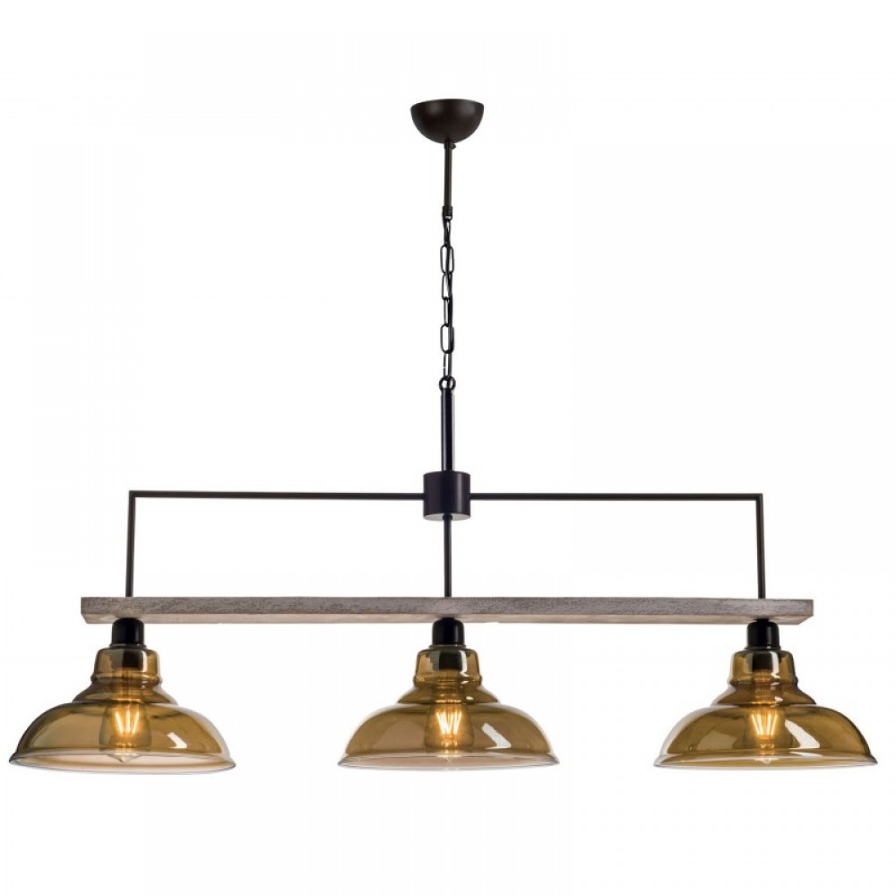 Φωτιστικό Τρίφωτο Από Ξύλο Και Γυαλί Φιμέ 3xE27 - Arkolight