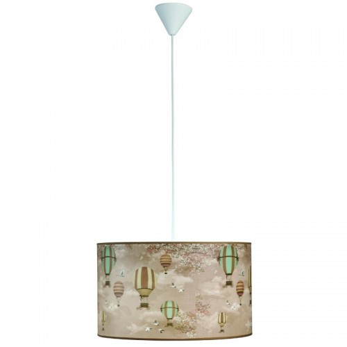 Φωτιστικό Μονόφωτο Παιδικό Αμπαζούρ, ύφασμα με σχέδιο αερόστατα σε απόχρωση σάπιο μήλο Ε27 Φ40 - Arkolight