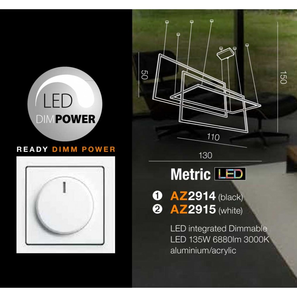 LED Κρεμαστό Φωτιστικό Αλουμινίου Σε Λευκό ή Μαύρο Χρώμα - 135W METRIC DIMMABLE - AZzardo
