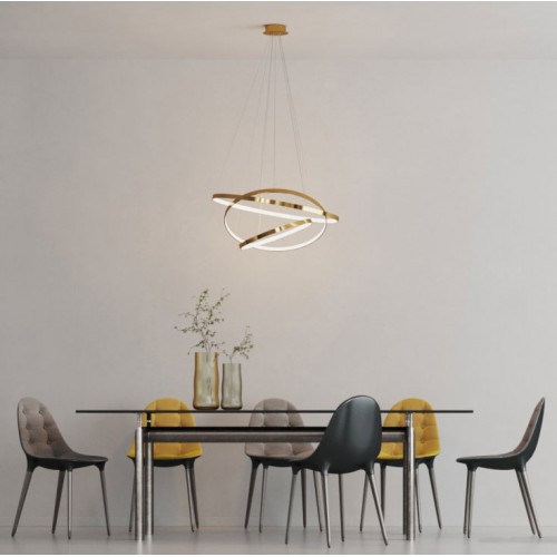 LED Κρεμαστό Φωτιστικό Με Τρεις Κύκλους Αλουμινίου Χρυσό 80W Wheel 3 DIMMABLE - AZzardo