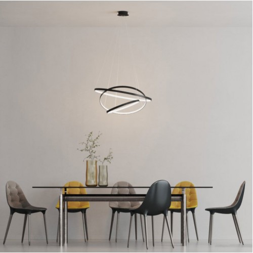 LED Κρεμαστό Φωτιστικό Με Τρεις Κύκλους Αλουμινίου Μαύρο 80W Wheel 3 DIMMABLE - AZzardo