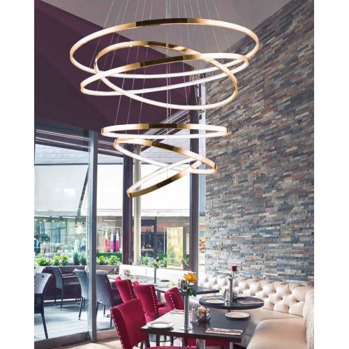 LED Κρεμαστό Φωτιστικό Με Έξι Κύκλους Αλουμινίου Χρυσό 140W Wheel 6 LONG DIMMABLE - AZzardo