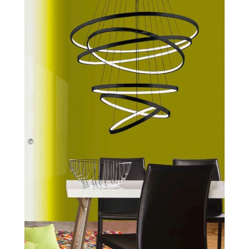 LED Κρεμαστό Φωτιστικό Με Έξι Κύκλους Αλουμινίου Μαύρο 140W Wheel 6 LONG DIMMABLE - AZzardo