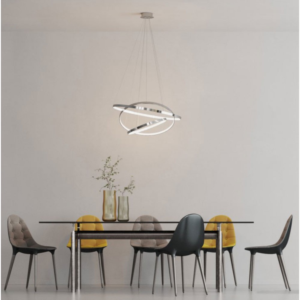 LED Κρεμαστό Φωτιστικό Με Τρεις Κύκλους Αλουμινίου Χρώμιο 80W Wheel 3 DIMMABLE - AZzardo