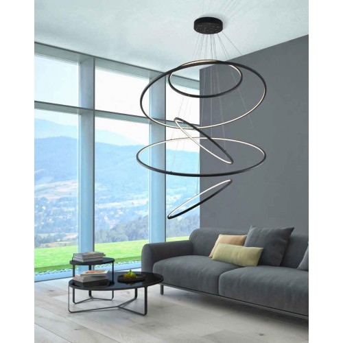 LED Κρεμαστό Φωτιστικό Με Πέντε Κύκλους Αλουμινίου Μαύρο 190W Wheel XXL - AZzardo