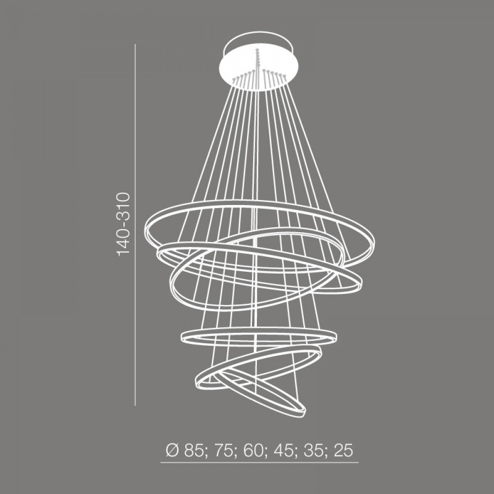 LED Κρεμαστό Φωτιστικό Με Έξι Κύκλους Αλουμινίου Χρώμιο 140W Wheel 6 LONG DIMMABLE - AZzardo