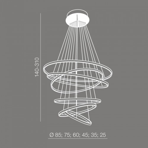 LED Κρεμαστό Φωτιστικό Με Έξι Κύκλους Αλουμινίου Χρυσό 140W Wheel 6 LONG DIMMABLE - AZzardo
