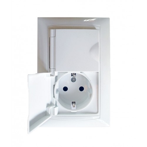 Πρίζα Σούκο Διπλή με Καπάκι Λευκή ΧΑΛΚΙΔΑ