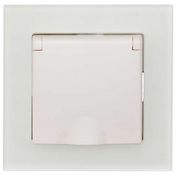 Πρίζα Σούκο Ασφαλείας Με Καπάκι Χωνευτή Λευκό Γυαλί ΝΕΦΕΛΗ