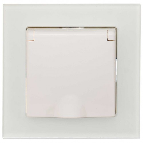 Πρίζα Σούκο Ασφαλείας Με Καπάκι Χωνευτή Λευκό Γυαλί ΝΕΦΕΛΗ