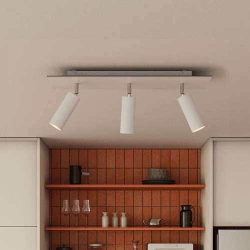 Φωτιστικό Οροφής Μεταλλικό με 3 Σποτ Tub-E14 και ορθογώνια ροζέτα Rose-One XXL - Λευκό ΜΑΤ - Creative Cables