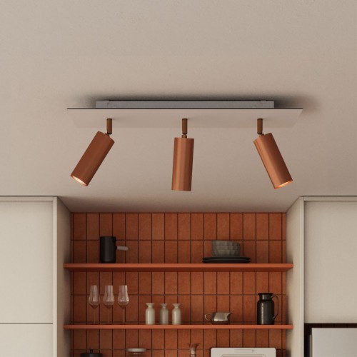 Φωτιστικό Οροφής Μεταλλικό με 3 Σποτ Tub-E14 και ορθογώνια ροζέτα Rose-One XXL - Χάλκινο Αντικέ - Creative Cables